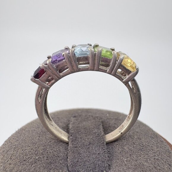 VTG Sterling Silver 925 Multi-Gemstone Prong Set Statement Ring Size 7.75 - Picture 4 of 9